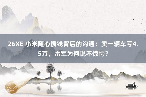 26XE 小米随心攒钱背后的沟通：卖一辆车亏4.5万，雷军为何说不惊愕？